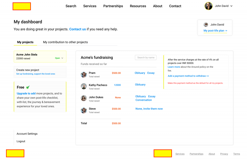 An example of product intelligence in design, in the users' account for dashboard and billing overview, by Vinish Garg